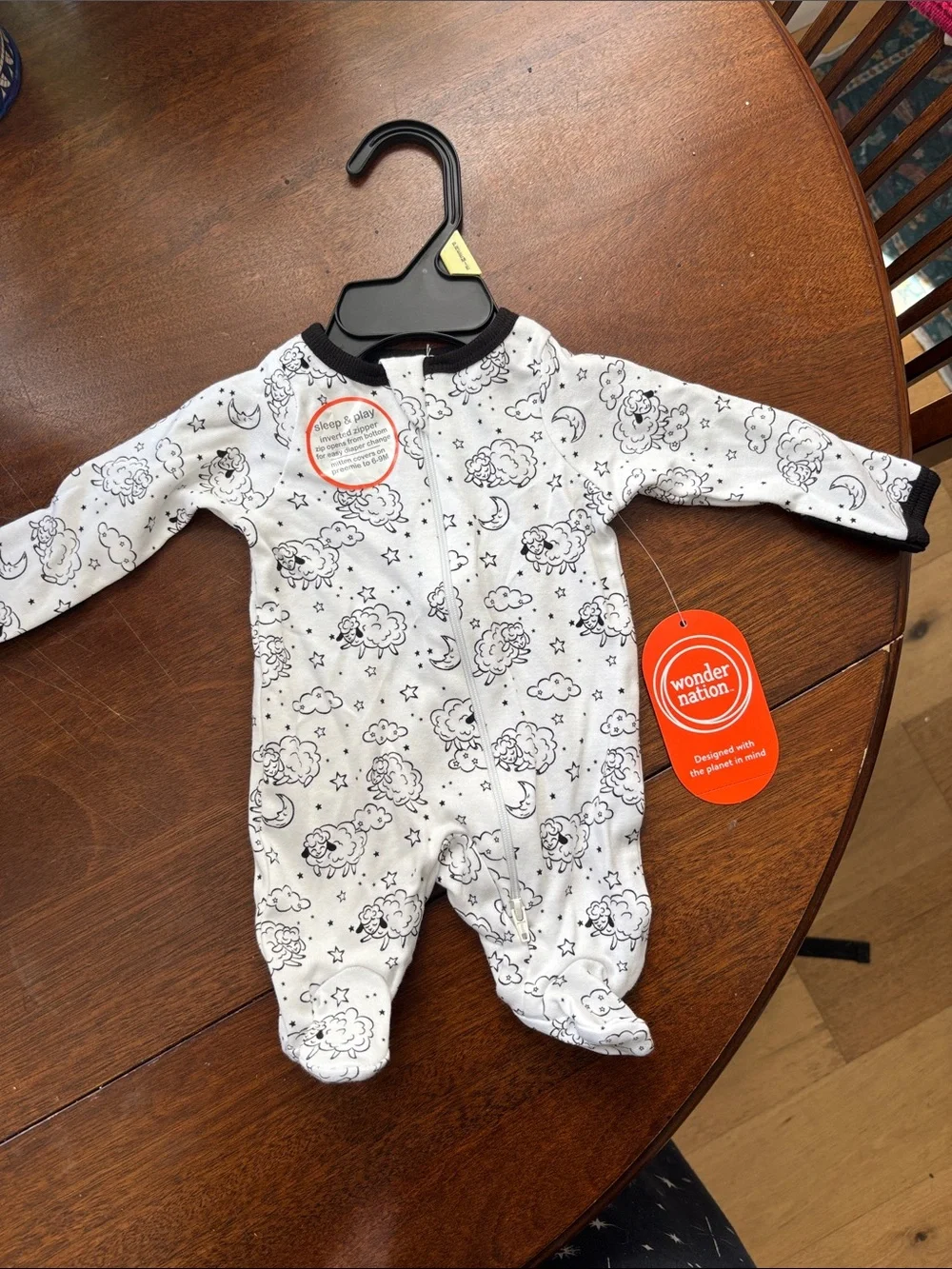 wonder nation White One-Piece with Black Sheep & Stars Print